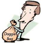 Graphic of a man holding a doggie bag