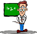 Funny cartoon of bad teacher standing at blackboard