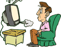 Funny picture of man watching tv, gun fire is coming out of tv set