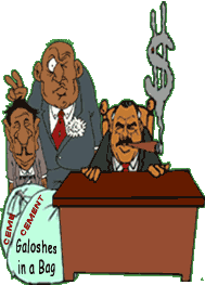 Funny cartoon of mob boss smoking cigar with henchmen