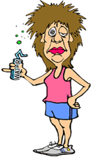 cartoon of lady making funny face after taking a drink of water