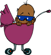 cartoon of baby in carriage wearing sunglasses