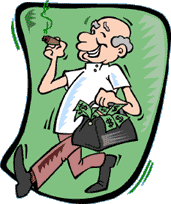 cartoon of doctor with medical bag full of cash