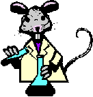 cartoon image of rat in lab coat with test tubes