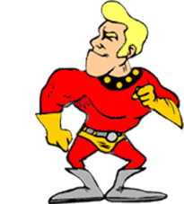 cartoon superhero in red costume