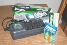picture of rechargeable batteries and charger