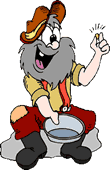 cartoon image of miner panning for gold