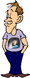 cartoon of star trek fan wearing a shirt with an image of mr. spock on the front