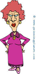 cartoon image of stern looking older woman