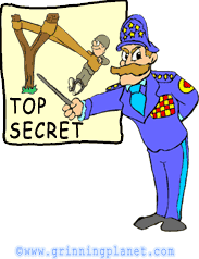 funny cartoon of military officer explaining new top secret weapon - a soldier in a huge slingshot