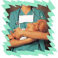 picture of nurse cradling newborn in her arms