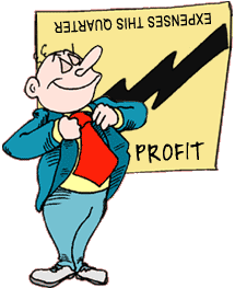 funny cartoon of business man proudly showing chart - trend line is going up but the chart is upside down
