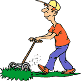 image of guy mowing lawn