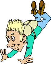 cartoon image of a man skydiving, falling through the air with a backpack parachute