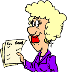 cartoon of woman with good/bad checklist