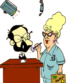 funny cartoon of Judge Ito getting make up for his on-camera appearance
