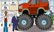 cartoon image of people and huge SUV