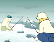 funny video about the reasons for global warming link; thumb of two polar bears ice-fishing
