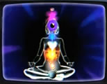 woman meditating with chakra centers illuminated