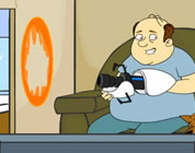 funny video about alternate dimensions link; thumb of guy sitting on couch with a portal ray gun