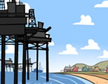 cartoon of coastal oil wells; click to go to animation page at external site; opens in new window