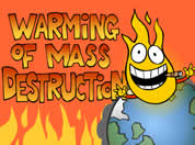 graphic of Flamey McGassy above the earth; link for animated toon; opens in new window