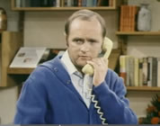 Bob Newhart on phone; click to go to video page at external site; opens in new window
