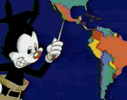 graphic of animated mouse character with map of central and southern america; link for animation; opens in new window