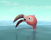 funny cute animals climate change video link; thumb of flamingo with head just above rising waters