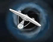 funny movie spoofs (videos) link; thumb of USS Enterprise near black hole