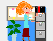 job promotion video/audio link; thumb of cartoony image of woman filing