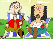 cartoon image of two clueless guys sitting on lawn chairs; click to see animation on Rubber Chicken site; opens in new window