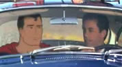 Jerry Seinfeld and Superman in a car; link for animated toon; opens in new window