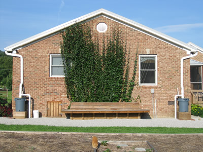 picture of east side of house, bench planter